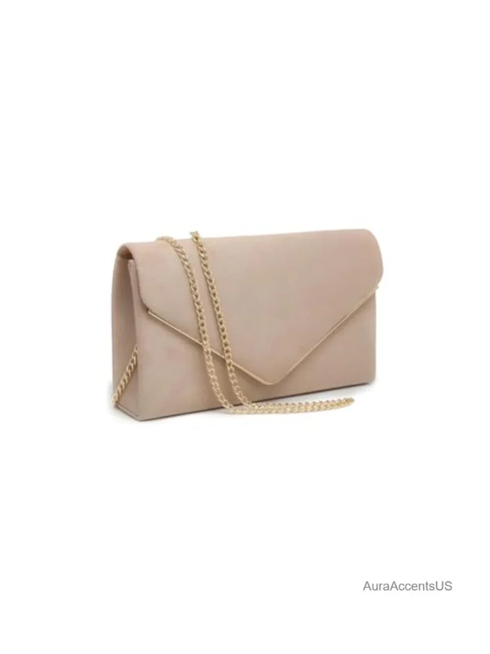 Luxury Faux Suede Envelope Clutch Evening Bag with Chain Strap, Women's Formal